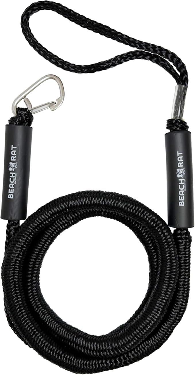 Beach Rat 7-14’ Bungee Boat Anchor & Dock Line with Stainless Steel Clip – Reduces Shock to Anchors, Docks, Cleats & Pylons – Boat Rope That Stretches – Beach Rat Anchor Accessory (Black)