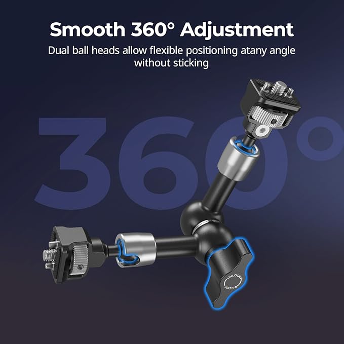 SMALLRIG 7'' Magic Arm with 1/4"-20 Screws & Spring-Loaded Pins, 1.5kg Load Capacity, 360° Dual Ball Head, Non-Slip Design for Cameras/Lights/Monitors/Mics/Phones – 5308