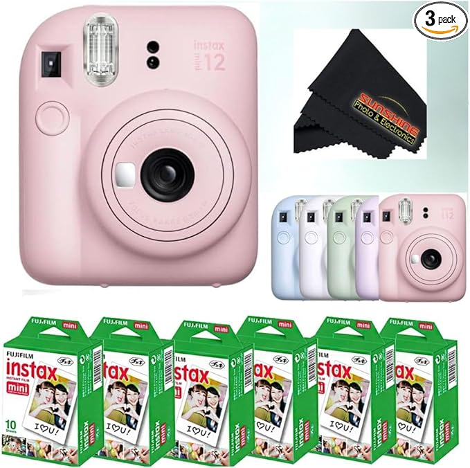 Fujifilm Instax Mini 12 Instant Camera (Camera + 6 x Twin Packs, Blossom Pink)