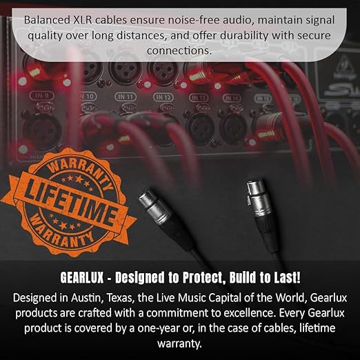 Gearlux XLR Microphone Cable, Fully Balanced, Male to Female, 100 Feet - 2 Pack