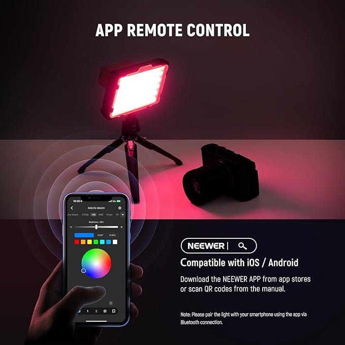 NEEWER RGB Video Light with 4000mAh NP-F750 Replacement Battery, APP Control 360° Full Color LED Camera Key Lighting CRI95+ Dimmable for Studio DSLR Camcorder Photography Recording Streaming, RGB176