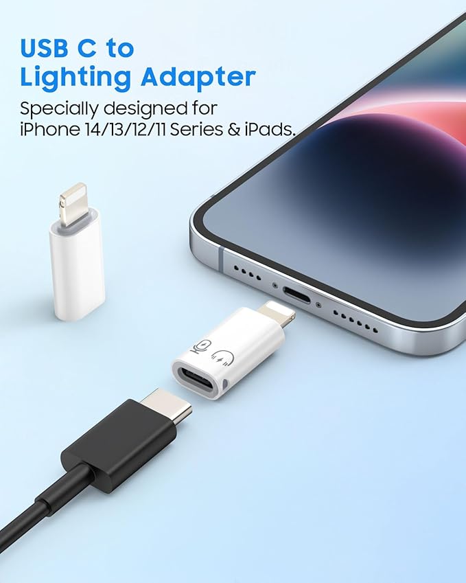 MoKo for DJI Mic Mini USB C to Lightning Adapter, Lightning to USB C Aduio Adapter Compatible with iPhone 14/13/12/11/Wireless Microphone Receiver, Support Charging, Data Transfer, Earpods