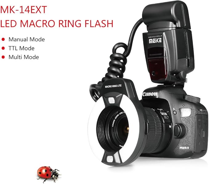 Meike MK-14EXT-C E-TTL Macro LED Ring Flash with LED AF Assist Lamp for EOS 4000D 70D 77D 80D Rebel T7i T6i T6s T6 T5i T5 T4i T3i SL2 and Other EOS Digital DSLR Camera with Standard Hot Shoe Stand