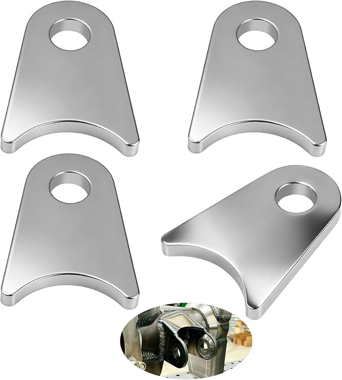 4 Pcs Weld on Tabs, Steel Shock Tab Mounts, Fits for 1.5" to 1.8" Axle Pack, 2-3/8" H, 1-3/4" W, 1/4" Thick, Heavy Duty Steel Mounting Brackets, Universal Weld on Tabs Axle Mount, with a 1/2" Hole