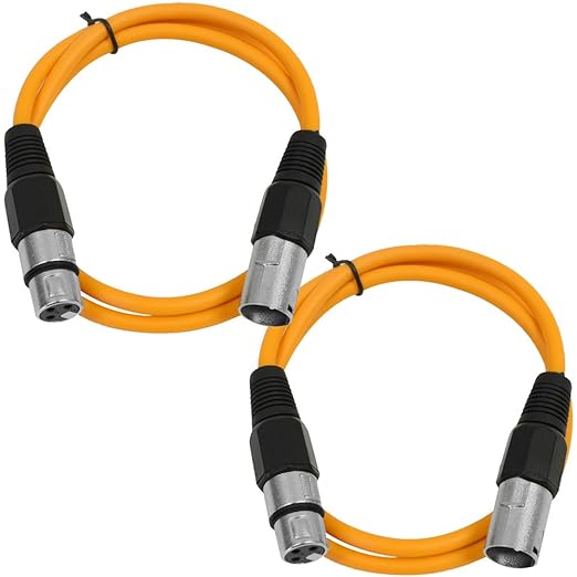 Seismic Audio - SAXLX-2-2 Pack of 2' XLR Male to XLR Female Patch Cables - Balanced - 2 Foot Patch Cord - Orange and Orange