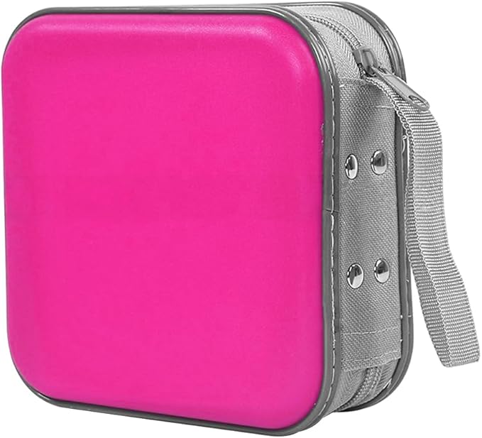 Car CD Case, 48 Capacity Hard Plastic & Non-Woven Fabric Vehicle DVD Case Holder with Zipper, Portable Automotive Disc Wallet Storage Organizer Binder for Travel, Universal Fit (Rose Red)