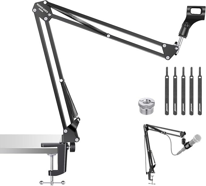 NEEWER Microphone Arm Stand, Suspension Scissor Boom Mic Arm Desk Mount with Clip & 3/8" to 5/8" Adapter Compatible with Blue Yeti Snowball HyperX QuadCast SoloCast Shure, Max Load 3.3 lbs, MS006