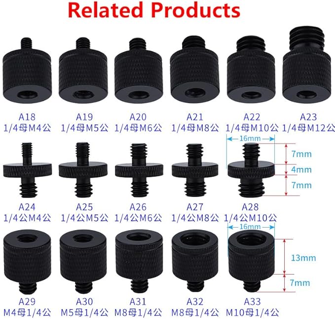 Camera Tripod Adapter Mount Kit 1/4 to 1/4 Screws, 1/4 to 3/8 Converter Thread Screw, Hot Shoe Male or Female Screw Set for Tripod Monopod Flash Plate Mount(2pcs 5/8 Mic. Screw)