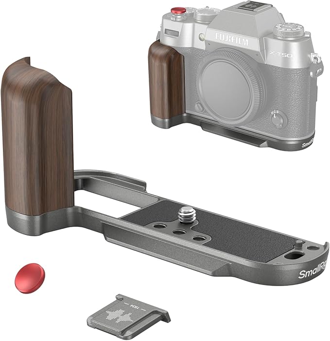 SMALLRIG X-T50 Handgrip, Wooden L-Shape Grip for FUJIFILM X-T50 Camera, Built-in Quick Release Plate for Arca, with Shutter Button and Hot Shoe Cover, Charcoal Silver - 4736