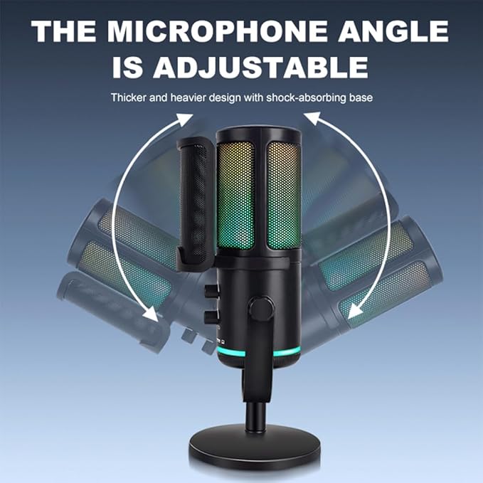 USB Gaming Microphone for PC/PS5 - RGB Condenser Mic with Noise Cancellation & Tap-to-Mute - Triple-Knob Control (Gain/Monitor Mix/Vol) - Desktop Stand for Streaming, Podcasting, Twitch, Discord