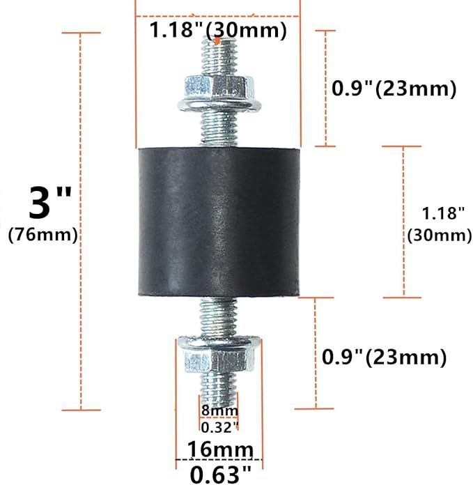4pcs Rubber Vibration Isolator Mounts 30 x 30mm Shock Absorber with M8 x 23mm Studs Vibration Isolators