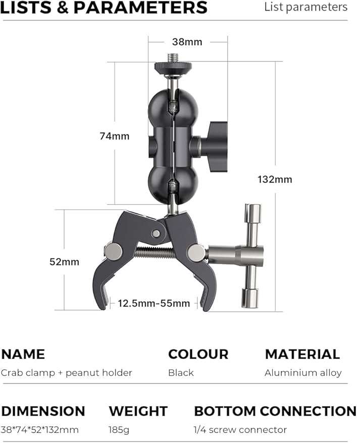 Double Ballhead Magic Arm Camera Clamp Mount Monitor Mount Bracket with Super Clamp with 1/4" and 3/8" Thread for DSLR Camera Rig, LCD Monitor, LED Flash Lights