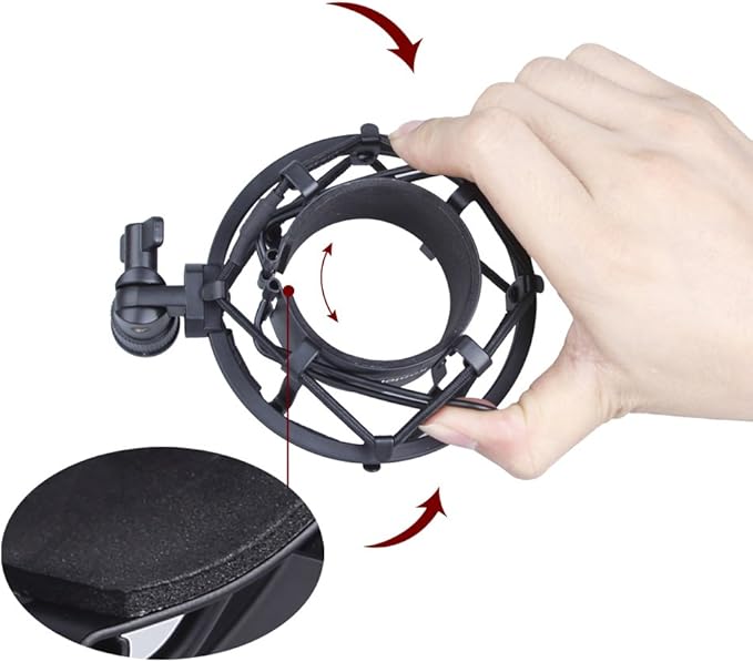 Koolertron Microphone Shock Mount,Mic Clip Holder,Universal 50MM Anti-Vibration Mic Holder for 48MM-54mm Diameter Studio Condenser Mic (Black)