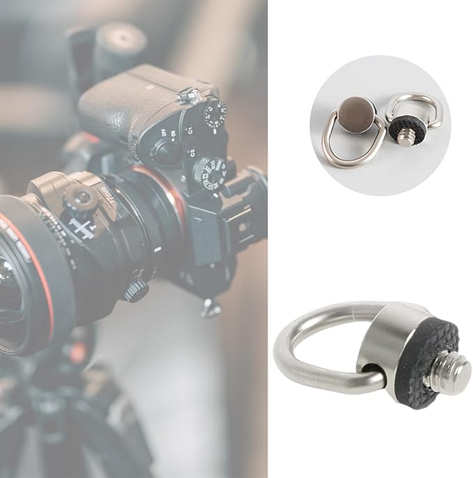 Stainless Steel D Rings Screw, 1/4" 20 Camera Fixing with Rubber Padded for Tripods DSLR Shoulder Straps D Rings