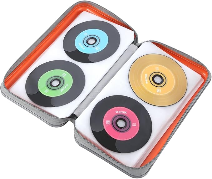 alavisxf xx CD Case, 96 Capacity Hard Plastic CD Holder Protective DVD Disc Storage Case Holder Portable Zipper CD DVD Organizer Storage Wallet for Car Home Travel (96 Capacity, Orange)