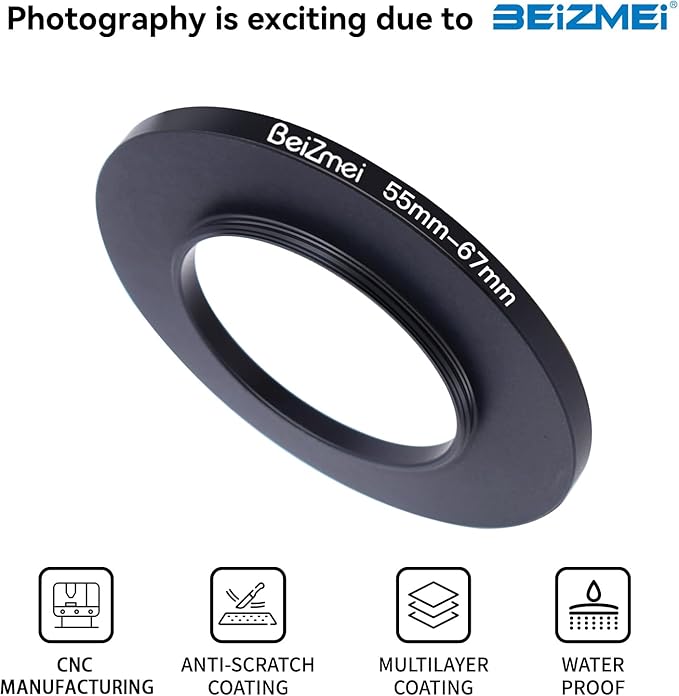 55mm to 67mm Camera Filters Ring,Filters Ring Compatiable All Brands Ø55mm Lens to Ø67mm Camera Accessory.Made of CNC.