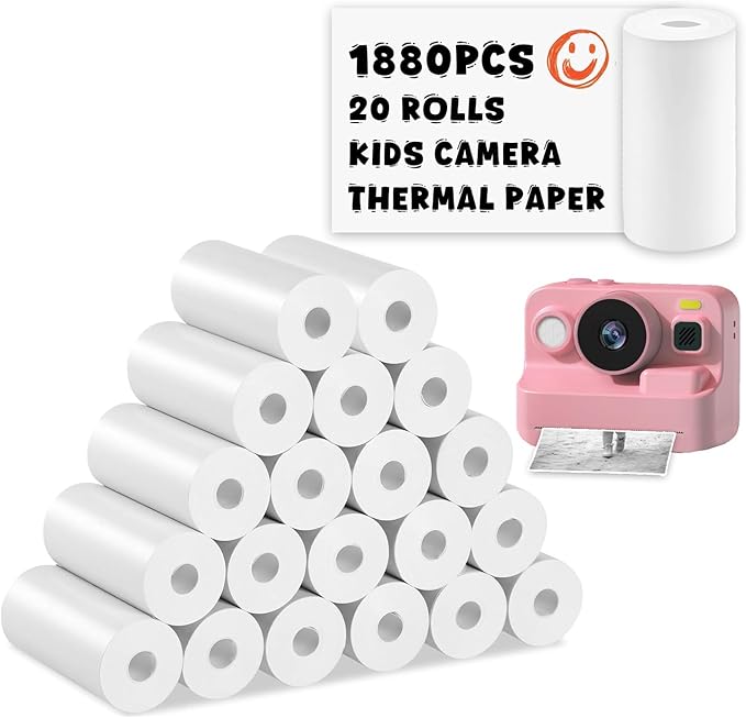 1880Pcs Mini Camera Mini Printer Thermal Paper Kids Camera Instant Print, 20Rolls Sets(94 Sheets/Roll) Photo Paper, Graffiti Doodle DIY Toys Stationery Drawing Gift for Children