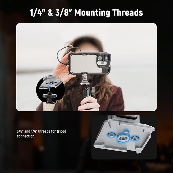 NEEWER Phone Tripod Mount with Arca Type Base, 1/4" Threads, Quick Release Clamp Compatible with iPhone 16 Pro Max S25 Ultra Phone Cage DJI RS4 Mini R4 Pro RS3 Pro RS2 RSC2, Silver, PA124