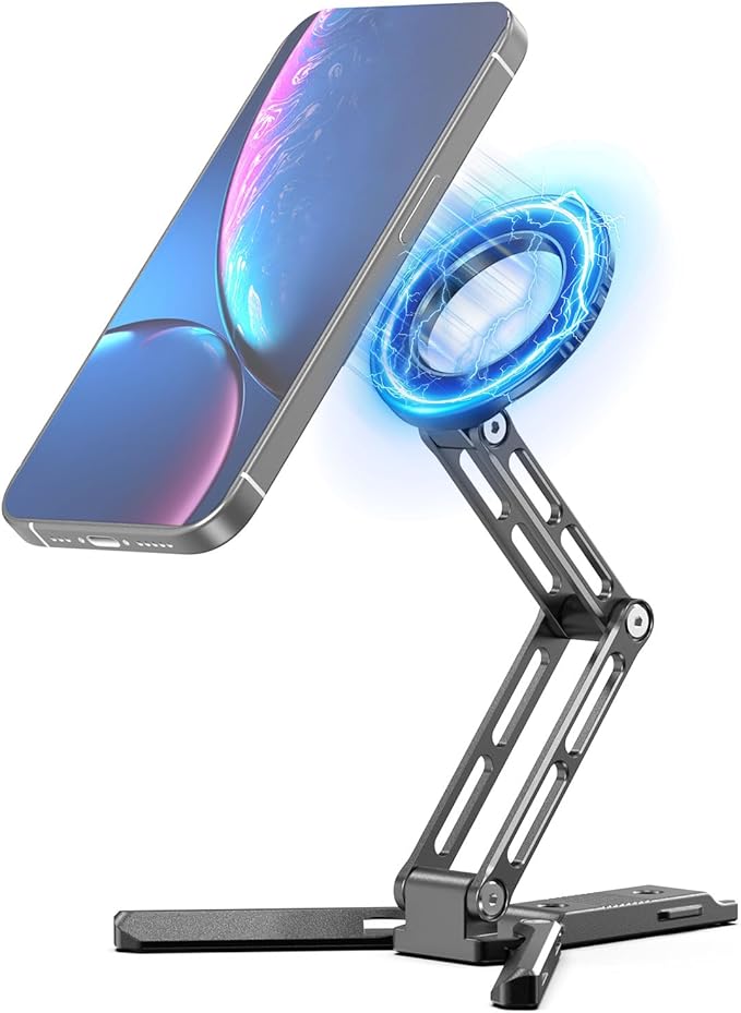 CAMBOFOTO Magnetic Phone Tripod Stand for iPhone, Aluminum Strong Magnetic Pocket Cell Phone Stand, Arca-Swiss Compatible with iPhone 17 16 15 14 13 12 Series/Android (Gray)
