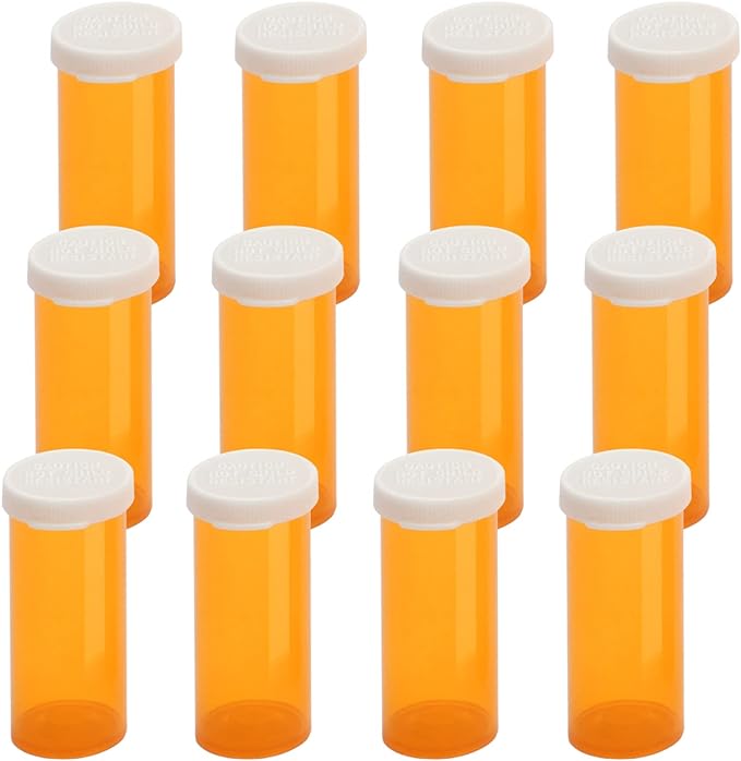 Empty Plastic Pill Bottles with Easy Open Snap Caps (Not Child Resistant), Prescription Medication Vials, Clear Containers Pill Cases Organizers (6 Dram, 12pcs)