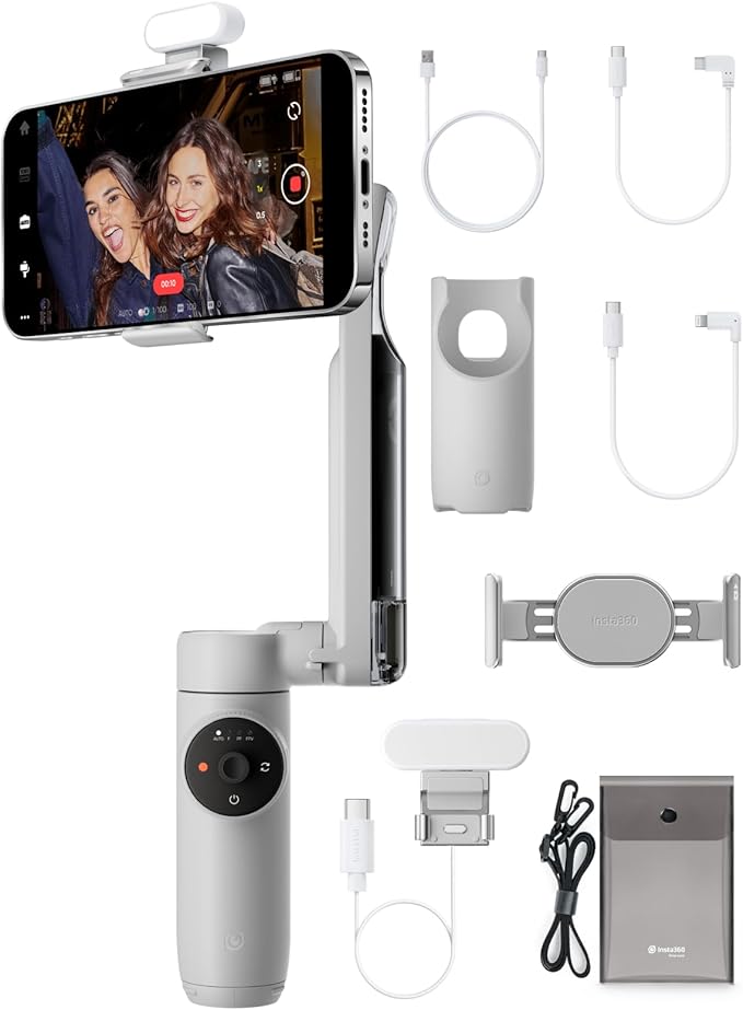 Insta360 Flow Gimbal Stabilizer for Smartphone, Creator Kit - AI-Powered Gimbal, Auto Tracking Phone Stabilizer, 3-Axis Stabilization, Built-in Tripod, Portable & Foldable