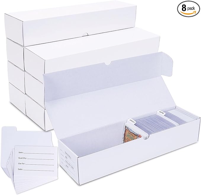 Trading-Card Storage Box, 8-Pack • 1000 Count Corrugated Cardboard Storage Box with dividers & labels for TCG/Magic/Mtg storage and Collection, 14.4 INCH Horizontal