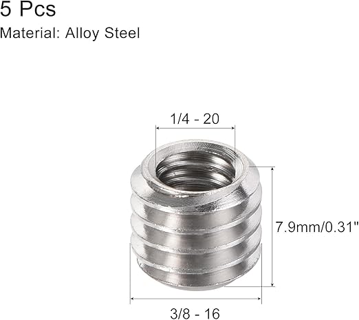 REFLEX CAMERA [5-Pack] - 1/4" Female to 3/8" Male Thread Screw 8mm 0.31inch Convert Screw Adapter for Tripods Light Stand