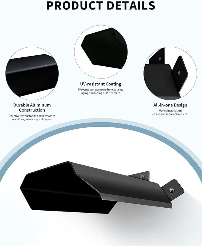 Universal Sun Rain Shade Camera Cover Shield, Protective Roof for Outdoor/Indoor Security Cameras, Metal Case for Dome/Bullet Cams