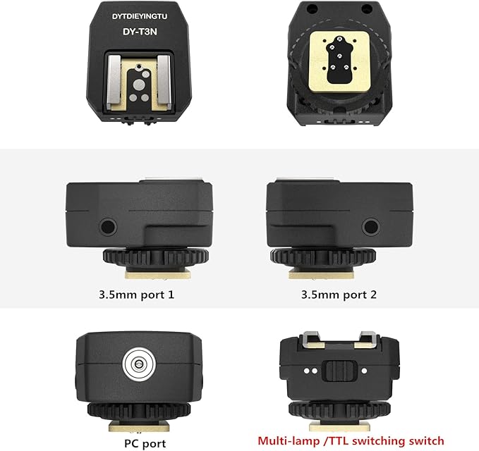 DY-T3N for Nikon Camera Flash Hot Shoe Adapter Mount Top-Mounted Expansion Accessory: Multi-Flash synchronous Shooting with Cable Converter A Set with 3 Wires (DY-T3N N03)