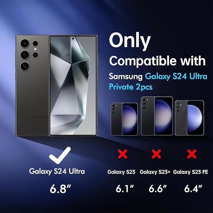 X-it for Samsung Galaxy S24 Ultra Screen Protector Privacy [Auto Alignment/Dust Removal],Bubble-Free,[100% Ultrasonic Fingerprint ID] Easy Installation Full Coverage Anti-Spy [Non-Glass] 2 Packs