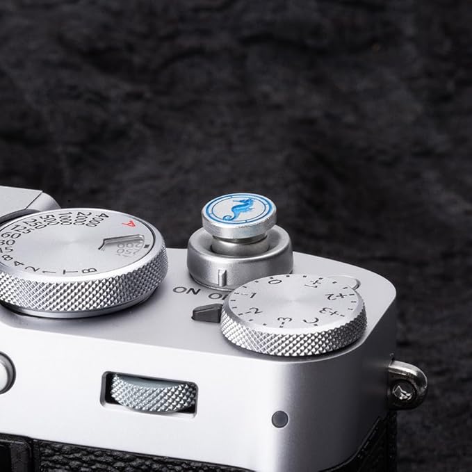 Hippocampus japonicus Soft Release Button - Red - fits Any Standard Threaded Release - Fujifilm X100V, X100F, X100T, Xpro3 & Xpro2, X-T3, X-T2, X-E3, X-E2s, X-E2, X-T30, X-T20 (Silvery)