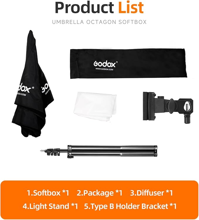 Godox Photo Studio 80cm 31.5in Portable Octagon Umbrella Softbox,190cm Light Stand with Hot Shoe Holder Bracket kit for Flash Speelidte