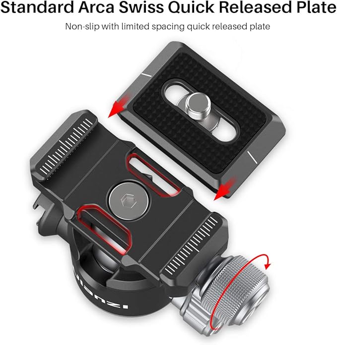 ULANZI U-80L Metal Ball Head Camera Mount Arca Swiss 360 Rotating with Quick Release Plate & Cold Shoe, 22lbs/10kg Load for 1/4" Tripod, Monopod, DSLR