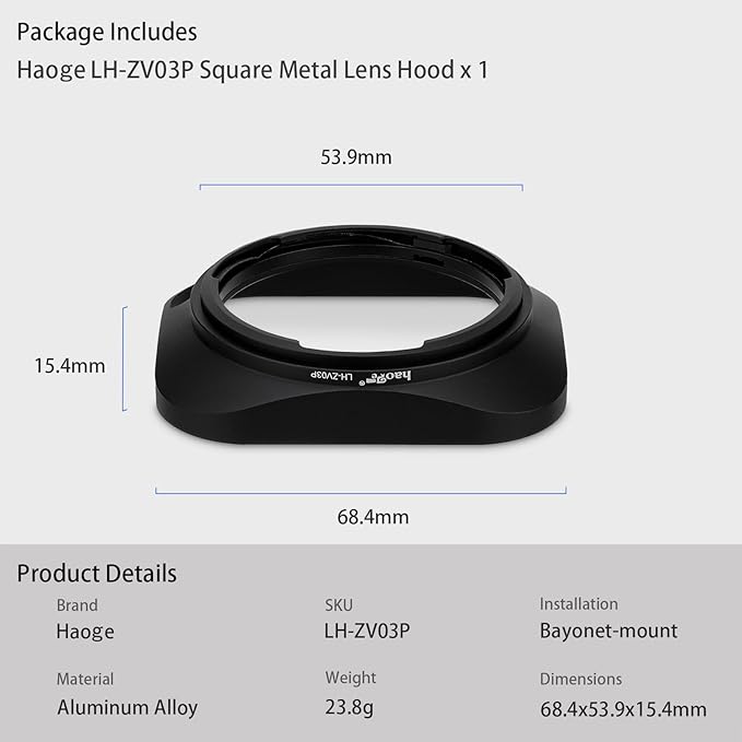 Haoge LH-ZV03P Lens Hood for Carl Zeiss Distagon T 2.8/21 21mm f2.8 ZM, C Biogon T 4.5/21 21mm f4.5 ZM, 2.8/25 25mm f 2.8 ZM, 2.8/28 28mm f2.8 ZM, C Sonnar T 1.5/50 50mm f1.5 ZM Hollow Out Designed