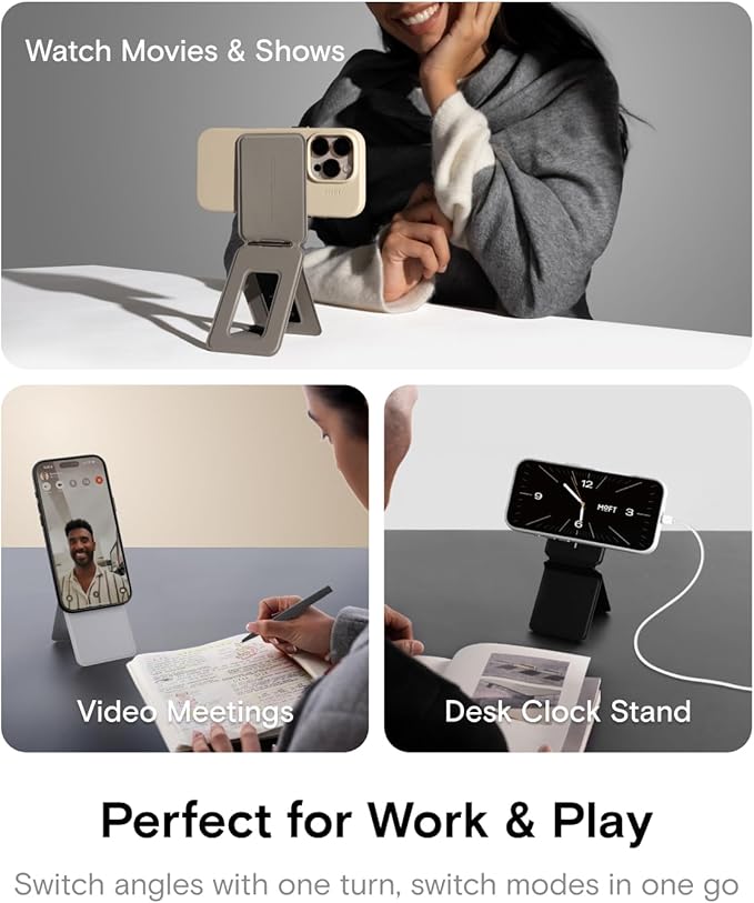 MOFT Phone Tripod Stand Selfie Stick for iPhone, Multi-Angles iPhone Stand, Lightweight & Portable Phone Holder, Strong Magnets, MOVAS Vegan Leather, Travel Essentials, Taupe (Without Card Slot)