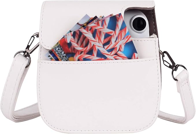 Phetium Instant mini 12 Camera Protective Case Compatible with Instax Mini 12 11,PU Leather Bag with Pocket and Adjustable Shoulder Strap (White)