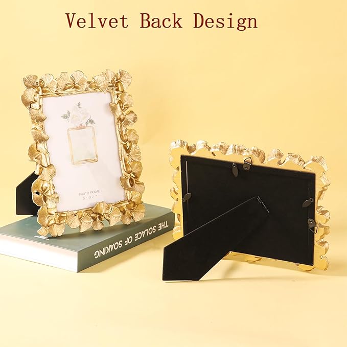 Picture Photo Frames 4x6, Gold Leaf Photo Frame,Vintage Picture Frame for Tabletop Stand or Hanging, Elegant Picture Frames for Desk or Wall,Tabletop, Counterspace, Shelf (Gold, 4x6)
