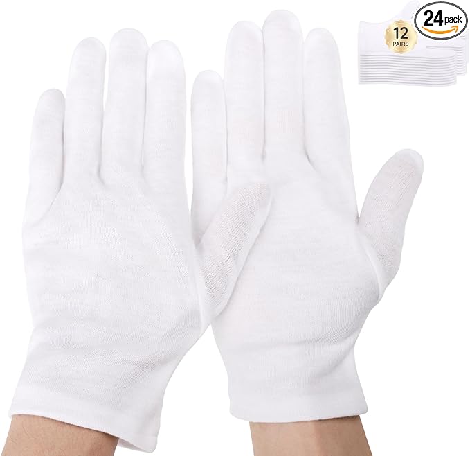 Segbeauty 24 Count Extra Large White Cotton Moisturizing Gloves, 12 Pairs Hand Gloves Moisturizing Overnight for Dry Hand, White Gloves Lotion Gloves for Men and Women, Sleeping Gloves for Rough Hands