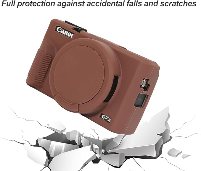 Pocoukate Case for Canon G7X Mark III Camera, Soft Silicone Protective Cover with Removable Lens Cover and Screen Protector - Coffee
