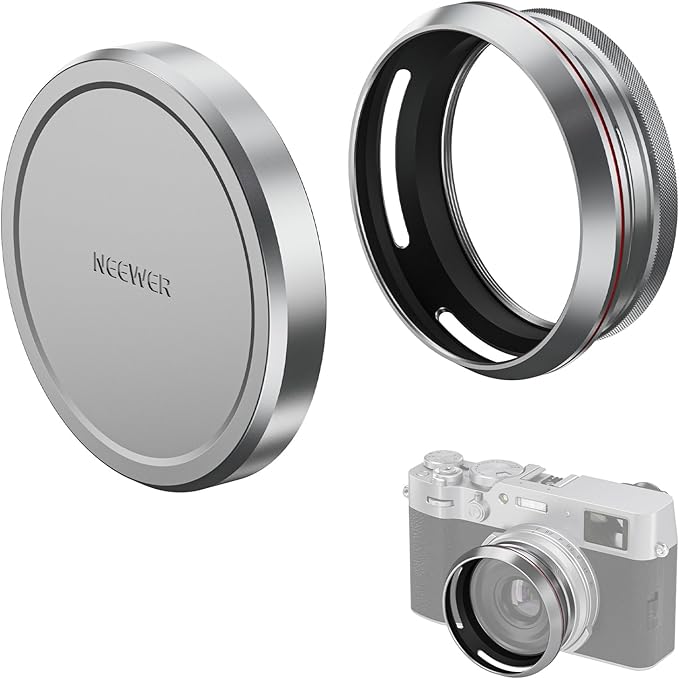NEEWER Round Lens Hood for X100V/X100VI, Prevents Flare & Reflection, Not Compatible with Traditional Round Filters, Silver, CA085