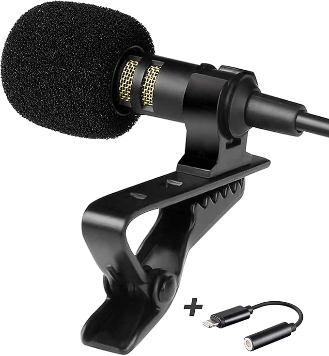 Professional Grade Lavalier Microphone with Adapter Compatible with iPhone - Lapel Microphone for iPhone X 11 12 13 14 Pro - iPhone Compatible External Microphone - iPhone XR, XS, XS Max Video Mic
