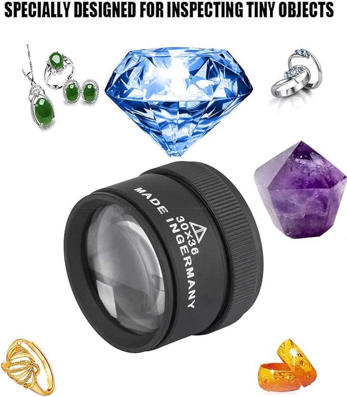 30X Portable Pocket Reading Magnifier Optics Loupes Mini Desk Magnifier Loop Microscope Magnifying Glass Lens for Jewelry, Diamonds, Gems, Coins, Engravings