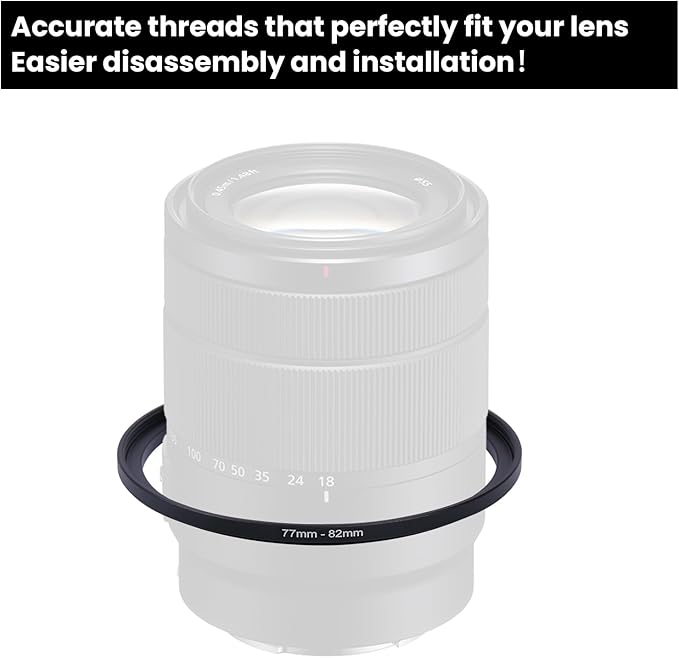 Metal Step Up Ring Filter Adapter - 77mm to 82mm - Metal Ring Step Up Rings Adapter Filter Compatible with All 82mm UV, CPL, ND, Lens Hood, Threaded Lens ect