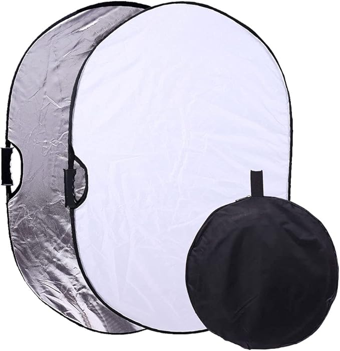 Portable Photography Silver and White Reflector Collapsible 2-in-1 Oval Reflector 23"x35" / 60x90cm Multi-Disc Light Reflector with Handle for Photo Studio Lighting & Outdoor Lighting
