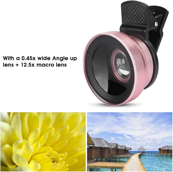 2 in 1 Phone Lens Professional, 0.45X Super Wide Angle and Macro Lens Clip On Cell Phone Lenses Compatible with Android Mobile Phones/Tablets/Camera