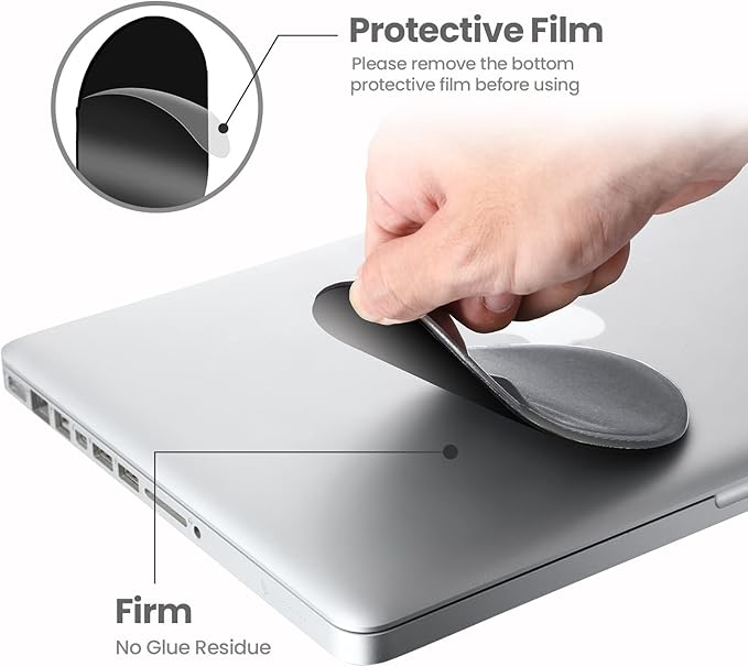 Epessa Universal Stick-On Mouse Pouch, Holder for Wireless Mouse, Sleeve for Laptop, Reusable Adhesive, No Glue Residue, Compatible with iPad or MacBook (Grey)