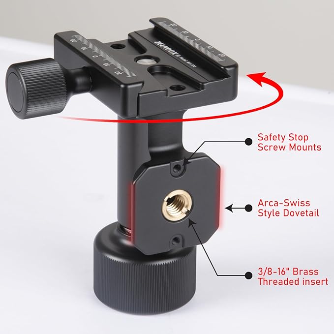 Monopod Gimbal Head – Side Saddle Speed Tilt with Arca-Swiss Dovetail Quick Release Plate | Supports Medium & Telephoto Lenses | Max Load 100lbs