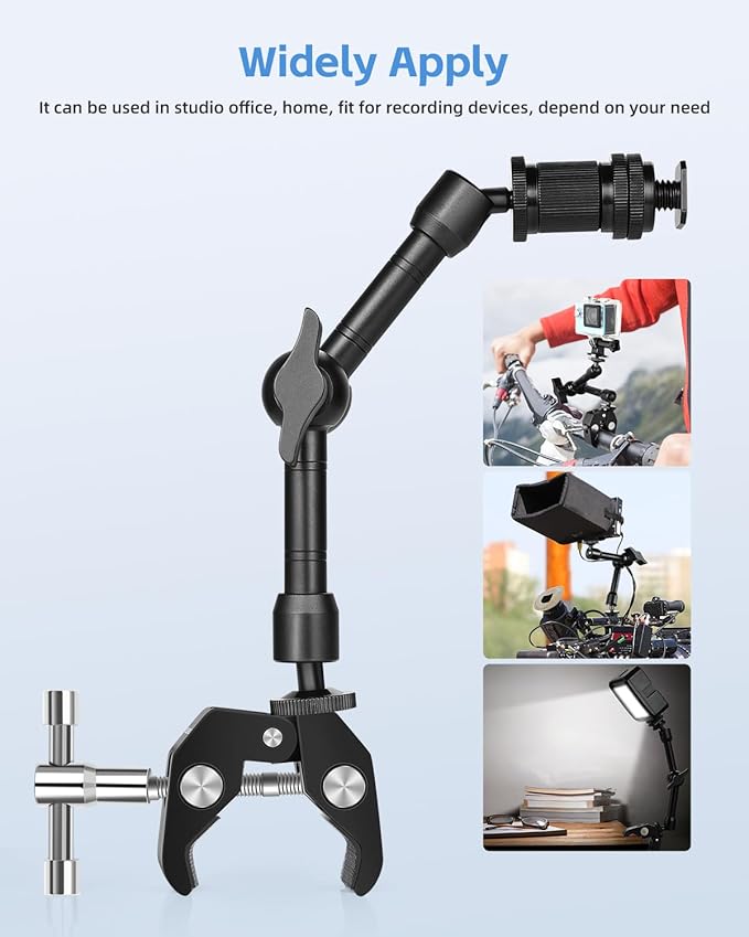 UTEBIT 9" Magic Arm Clamp Mount Kit, 360° Ball Heads with ARRI 1/4" & 3/8" Thread Screw, Camera Mount Adjustable Friction Arm w Super Clamp for DSLRs, Camera Cage, Monitor, LED Light, Action Camera