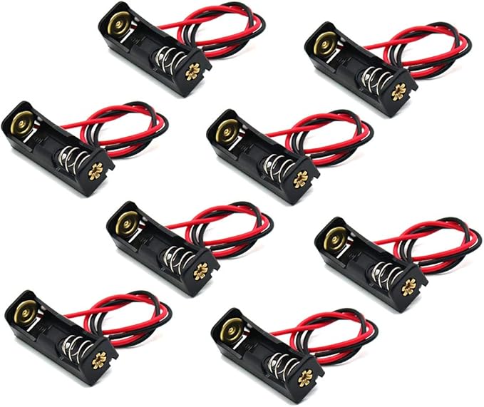 8 Pack A23 Battery Holder Box with Wire Leads 12V 23A Battery Holder Spring Clip Case Black Plastic Housing.