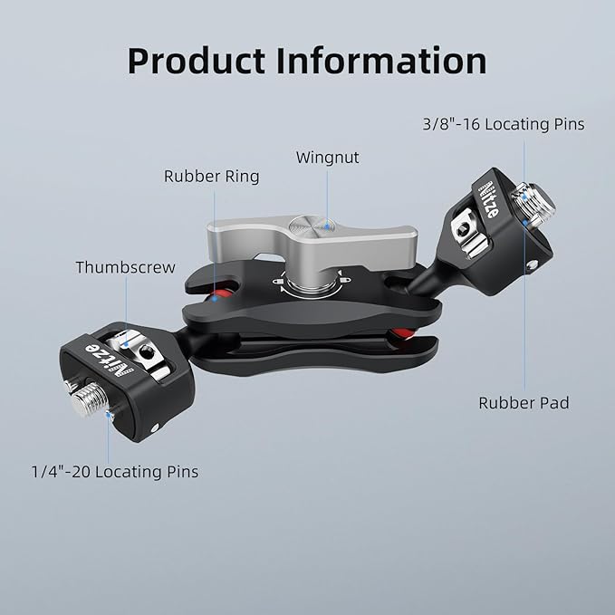 Nitze Camera Magic Arm with Double Ballheads (1/4" to 3/8" Screw with Retractable Locating Pins), Articulating Magic Arm Camera Mount Aluminum Alloy - N50-G2